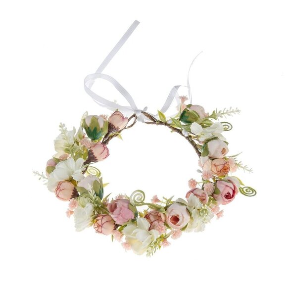 Floral Wreath Headband Pink Camellia Wedding Festival Photo Prop Women main image 4